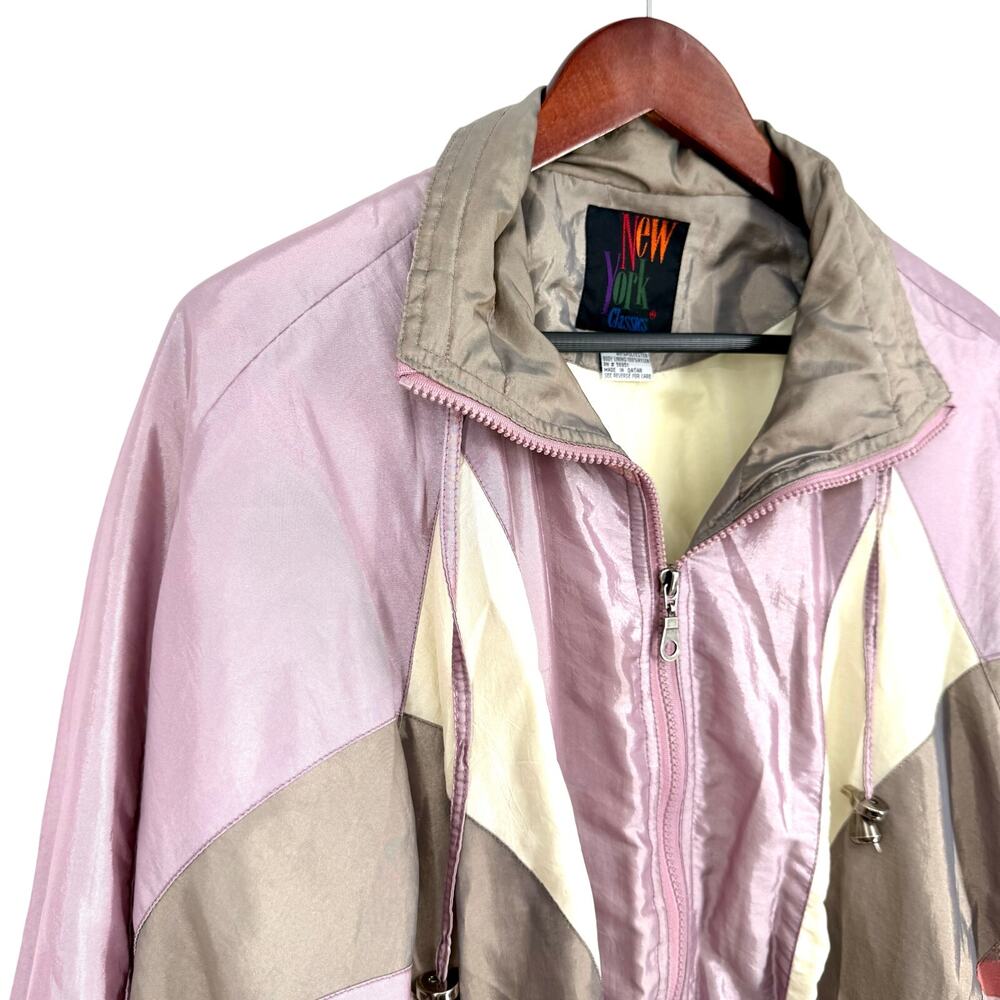New York Classics Sz Large Vintage 1980s 90s Windbreaker Track Suit Jacket Top - Picture 3 of 10